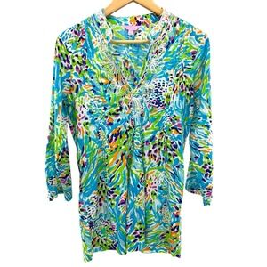 Lilly Pulitzer Beaded‎ Tunic Top S Bright Tropical Cotton Boho Beach Coverup